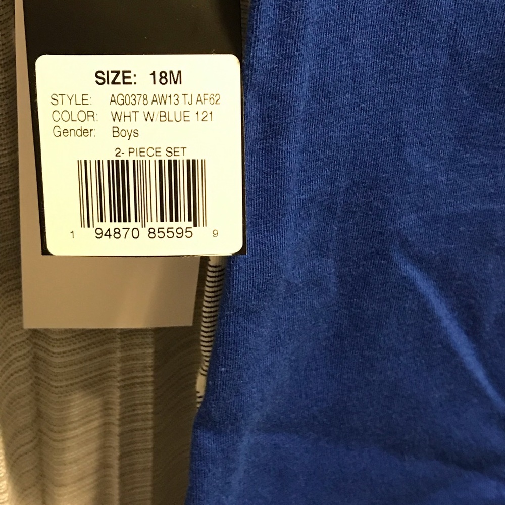 ADIDAS BOY 18 M BLACK SHORT & TEE SET & BLUE ONE PIECE & GRAY PRINT ONE PIECE - Picture 12 of 13